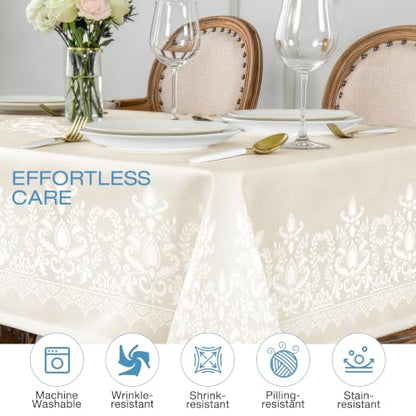 Persian Paisley Jacquard Tablecloth, Rectangular, 60 x 84 inches, Ivory - size: 84" x 60" (Rectangular)