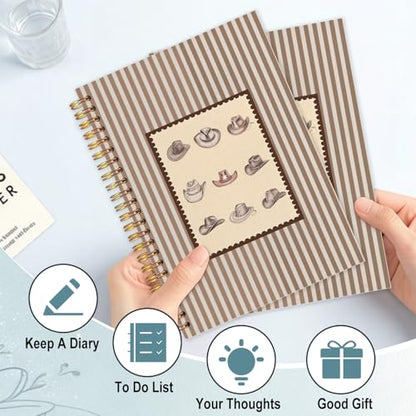 Cowboy Hat Western Spiral Notebook 5.5x8.3 - color: White Cowboy Hat Western Striped