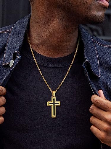 ChainsHouse Cross Necklace for Men, Black/18K Gold Plated/Stainless Steel Christian Jewelry Cross Pendant Necklace for Men, with Gift Box - color: b: Dripping Oil Cross-Gold