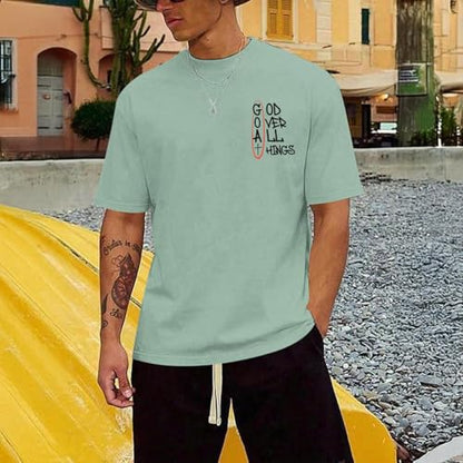 Christian God Over All Things Shirt for Men Jesus Religious Shirts Faith Bible Verse Tshirt Cross Graphic Tee Top - color: Aqua Green, size: Small