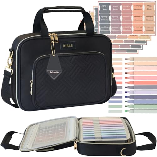 Bible Cover for Women Bible Case, Large Bible Bag, Bible Study Supplies Bible Journaling Kit Book Carrying Case with Bible Highlighters Tabs, Valentines Day Christian Gifts for Women (Black) - color: Black