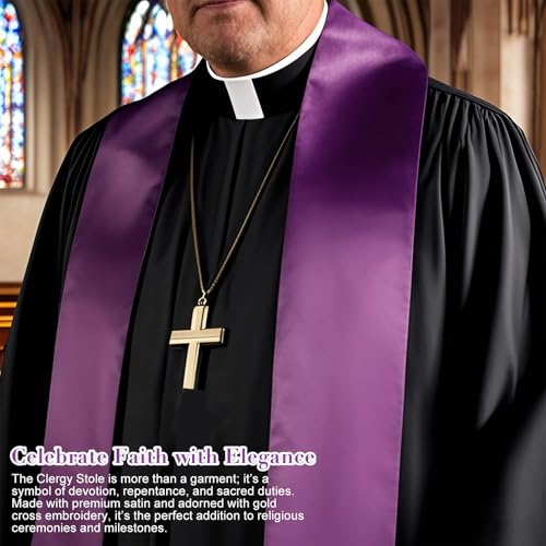 Brilucky Clergy Stole for Men Church Supplies,Choir Stole with Cross for Wedding Officiant Priest Robe Accessories,Baptism Catholic Church Priest Mass Stoles Accessories,Purple Cloth for Easter Cross
