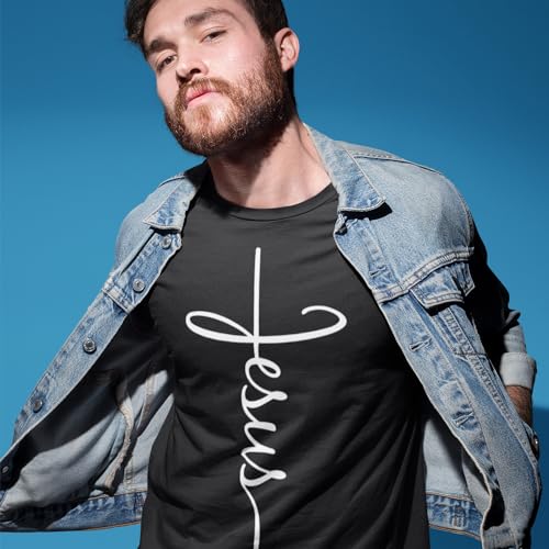 Jesus Cross T-Shirt - Christian Religious Graphic Tee for Men Women - color: Black, size: Medium