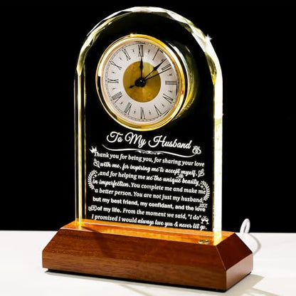 Arikyrist Glass Clock Gifts for Husband from Wife with Wooden Light Base - color: Husband