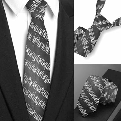 funny Ties for Men Business Novelty Men's Neckties for Festival Holiday Party Valentine's Day Wedding Christmas - color: Music Bars White