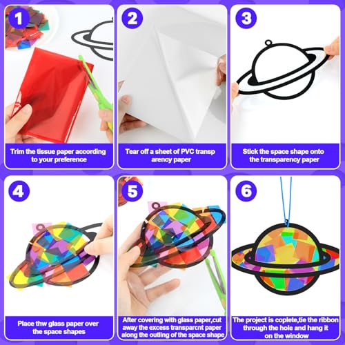 Lonfliness 32 Sets Solar System Suncatchers Crafts Kit DIY Outer Space Window Stained Glass Effect Paper Planet Home School Classroom Decoration Art Craft Creative Activity Project Gift Favor - style: Solar System