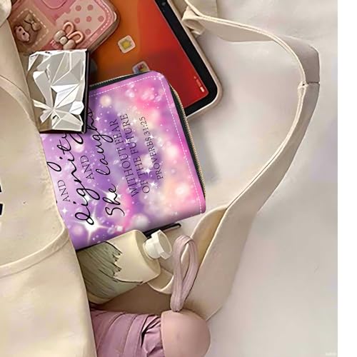 Christian Quote Bible Verse Proverbs 31:25 Print Wallet for Women Large Capacity Wallet Credit Card Holder PU Leather Zipper Clutch Purse Phone Wallet - color: Christian Quote Bible Verse Proverbs 31:25