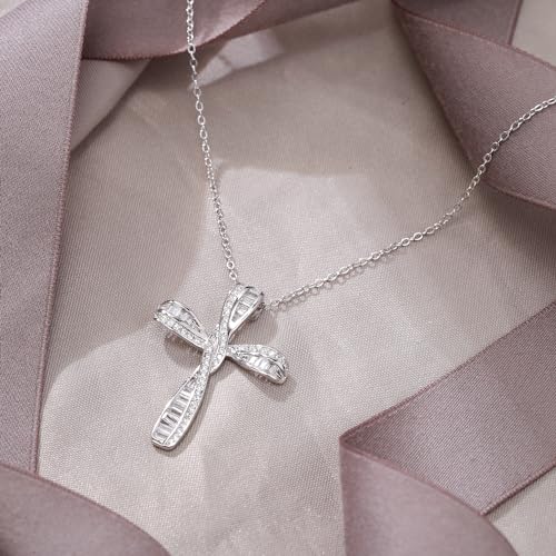 EVER FAITH S925 Silver Princess Cut CZ Infinity Twisted Cross Necklace - color: Clear