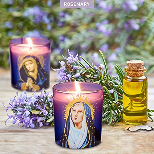Jar Candles Rosemary Scented Soy Candle Set of 3 Blessed Virgin Mary Devotional Vigil Candles Long Lasting Burn for Catholic Church Home Altar Religious Prayer Spiritual Meditation - color: Religious Theme