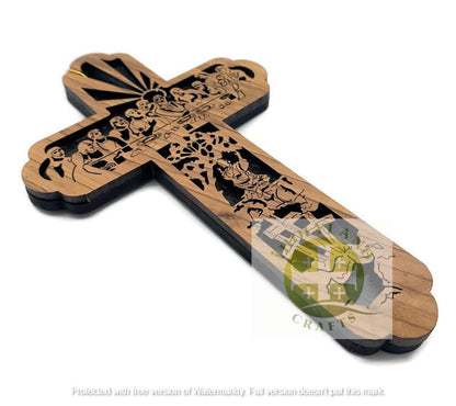 Olive Wood Last Supper Cross for Wall, Wooden Cross Wall Decor, Cross Christmas Tree Ornament, Holy Land Gifts, Religious Gifts for Home, 6.25 X 4.1 Inches - style: One Cross
