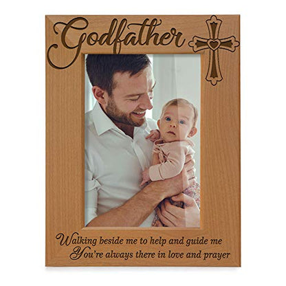 KATE POSH Godfather Engraved Natural Wood Picture Frame, Cross Decor, Baptism Gifts, Religious Catholic Gifts (5" x 7" Vertical) - size: 5x7 Vertical (Godfather)