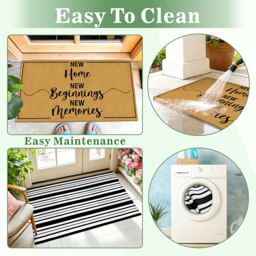 2 Pcs Welcome Mats Front Door Home Strip Layering Rugs for Outside Entrance - color: 2 Pcs Coir New Beginning