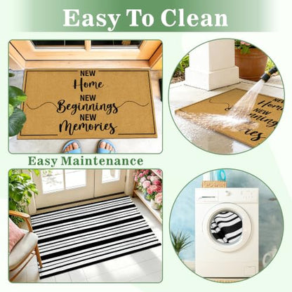 2 Pcs Welcome Mats Front Door Home Strip Layering Rugs for Outside Entrance - color: 2 Pcs Coir New Beginning