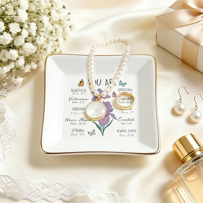 Birthday Gifts for Women, Iris Scripture Jewelry Dish, Christian Gifts - style: Iris: Faith & Hope, Wisdom, Valor & Strength