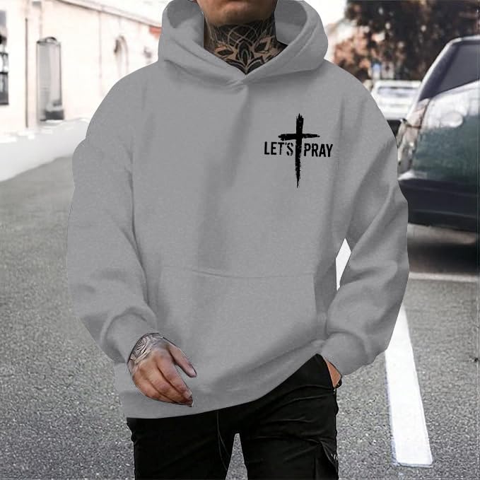 Christian Hoodies for Men Jesus Cross Casual Tops - color: Grey, size: XX-Large