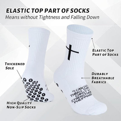 6 Pairs Cross Grip Soccer Socks Anti Slip Christian Socks with Bible Verse Jesus Sock Men with Anti-Slip Rubber Dots for Football Tennis Yoga Gym Father Day