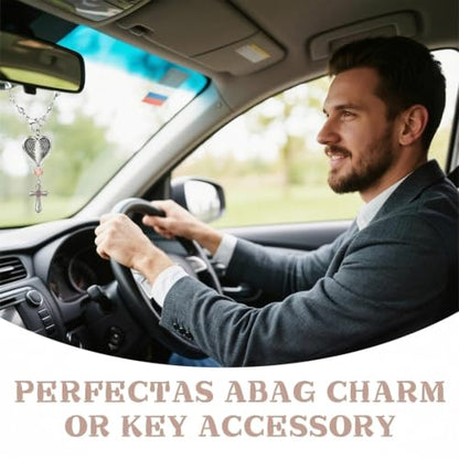 Steering Wheel Charm Accessory,Christian Cross for Car Mirror Hanging,Guardian Angel for Car,Guardian Angel Rearview Mirror Charm Ornament,Christian Protection for Bag