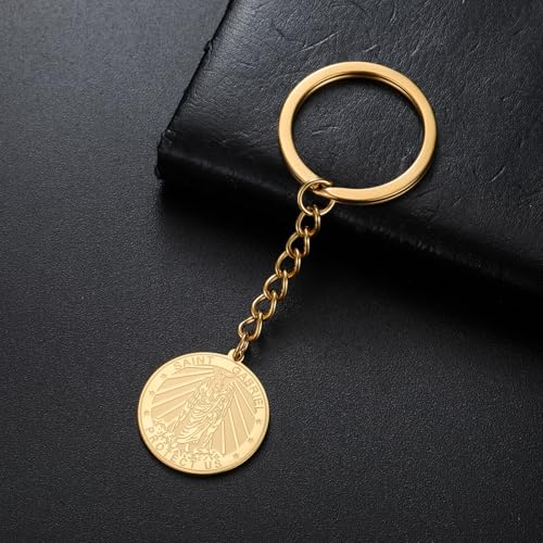 TEAMER Saint Gabriel Keychain Guardian Blessing Hope and Protection St. Gabriel Archangel Keychain Religious Jewelry - color: Gold