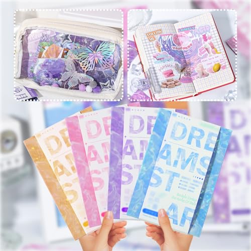 56PCS Holographic Sticker Paper Transparent Waterproof Self Adhesive Film PET Glitter Paper Scrapbooking Stickers for Junk Journal Supplies Card Making Album Collage Planner Gift Wrapping Decor - color: Yx4-56ps