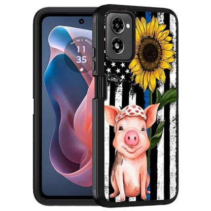 Designed for Moto G Power 5G 2024 Case, Military Grade Heavy Duty 3-Layer Shockproof Full-Body Protective Cover for Motorola Moto G Power 5G 2024, American Flag Sunflower and Cute Pig - color: American Flag Sunflower and Cute Pig