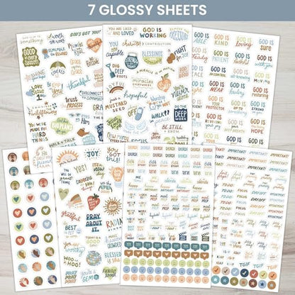 bloom daily planners x Cleerely Stated Rooted in Faith Sticker Pack - 8 Sheets /540 Stickers - Christian Planner Stickers for Journaling, Religious Encouragement, Bible Study, Prayer - Earth Tones - color: Earth Tones