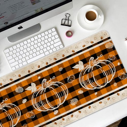 Britimes Large Mouse Pad, Mouse Pad, 31.5 x 15.7 Inch, Pumpkin Fall Orange - color: Orange Buffalo Plaid Pumpkin