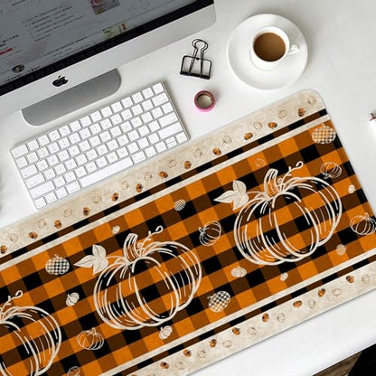 Britimes Large Mouse Pad, Mouse Pad, 31.5 x 15.7 Inch, Pumpkin Fall Orange - color: Orange Buffalo Plaid Pumpkin