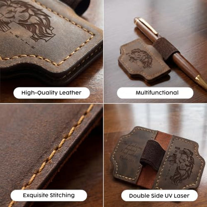 Personalized Magnetic Leather Style Bookmark with Pen Holder, Custom Engraved Name Initial Bible Verse, Cross Lion Monogram Book Marker, Gift for Readers Teachers Students Men Women - color: Lion and Cross