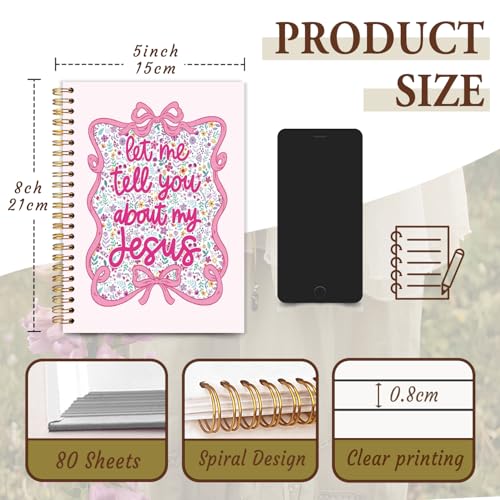 Coquette Preppy Pink Bow Christian Notebook Journal, Bible Verse Scripture Journal for Women, Pink Girly Office Supplies, Let Me Tell You About My Jesus Religious Spiral Notebook 5.5x8.3 In - color: Let Me Tell You About My Jesus-Bow Flower