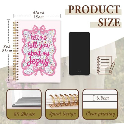 Coquette Preppy Pink Bow Christian Notebook Journal, Bible Verse Scripture Journal for Women, Pink Girly Office Supplies, Let Me Tell You About My Jesus Religious Spiral Notebook 5.5x8.3 In - color: Let Me Tell You About My Jesus-Bow Flower