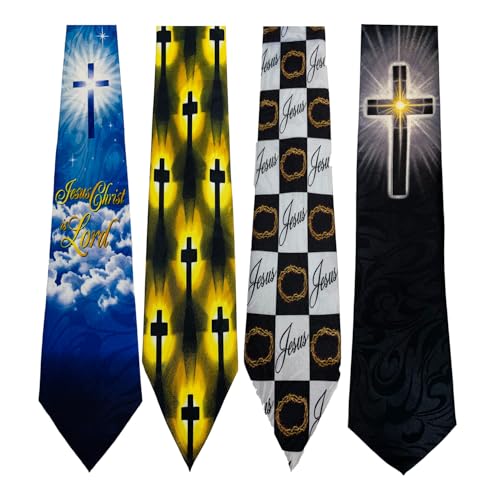 Pack of 4 Novelty Print Mens Neckties Christian Religious Jesus Neck Tie - color: 13