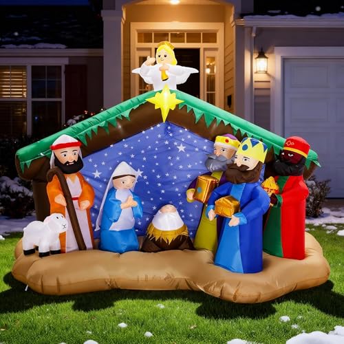 8 FT Christmas Inflatables Nativity Scene Outdoor Decorations, Christmas Blow Up Yard Decorations Nativity Sets for Garden Lawn Xmas Decor - style: 8 FT Nativity 1