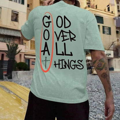 Christian God Over All Things Shirt for Men Jesus Religious Shirts Faith Bible Verse Tshirt Cross Graphic Tee Top - color: Aqua Green, size: Small