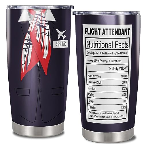 Personalized Flight Attendant Tumbler Custom Name Nutrition Facts Stainless Steel Travel Coffee Mug 20oz 30oz Insulated Cup with Lid Gift Things Birthday Christmas for Women Men - color: Flight189