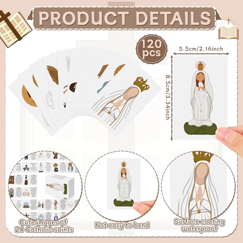 120 Pcs Catholic Gift Spanish Catholic Prayer Cards with Cute Saints