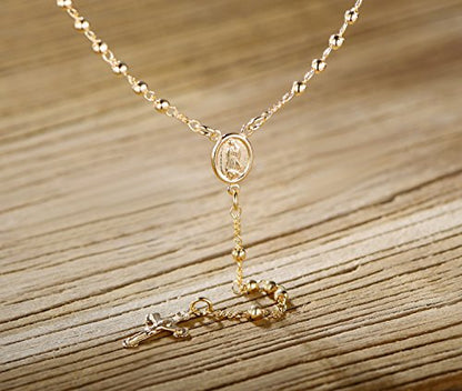 Barzel 18K Gold Plated Virgin Mary Rosary Bead Cross Necklace - Made In Brazil - size: 18 Inches