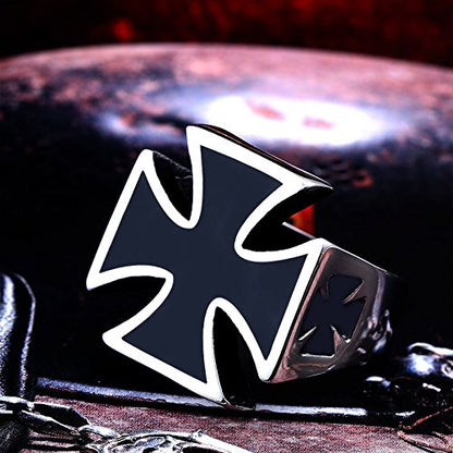 Genuine Stainless Steel Ring for Men Fashion Punk Rock Mason Knight Templar Cross Rings - style: R220