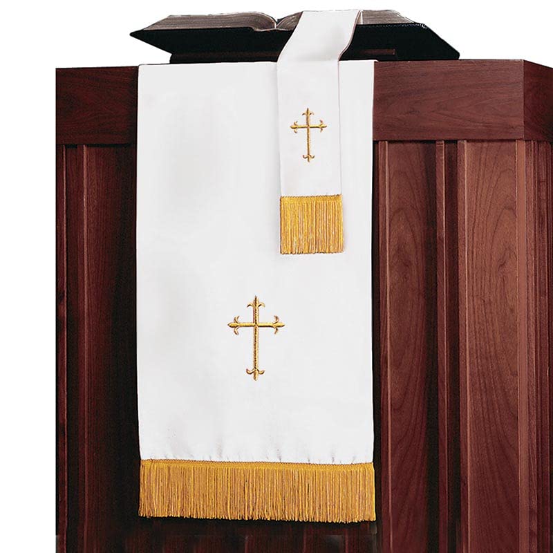 Murphy Robes Pulpit Scarves - Reversible Lectern Banner Embroidered with Gold Latin Cross Sanctuary Pulpit Scarf, 17 x 36-Inch, Blue/White - color: Blue/White