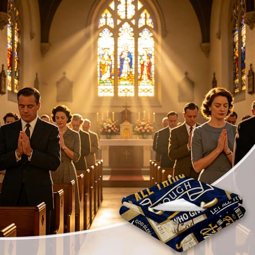Christian Bible Verse Gift Blanket 60"x50" Spiritual Gift for Men - color: Blue-christian