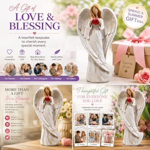 Hodao 8.75inch Resin Praying Angel Sculpture Figurine, with Hear - style: with heart