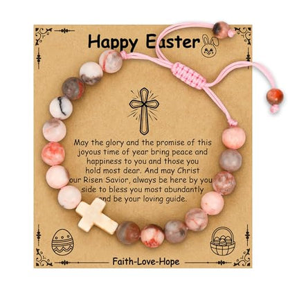 First Communion Confirmation Gifts for Girls, Cross Natural Beads Bracelet Christian Religious Jewelry Gifts for Kids Teen Girls - style: Style-3