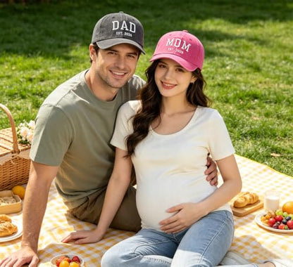 2PCS Dad and Mom EST 2026 Hats for Men Women, New Parents Gifts Cap - color: Black Pink
