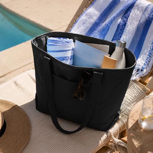 DALIX 20" Solid Color Cotton Canvas Shopping Tote Bag in Black - color: Black