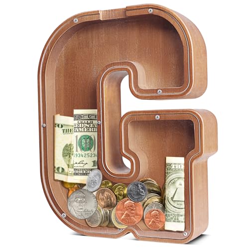UBeesize 12in Extra Large Wooden Piggy Bank,Letter Piggy Bank for Boys Girls,Money Coin Bank for Kids,Christmas,Birthday,Children“s Gift and Home Office Decoration（G） - color: G, size: 12 inches