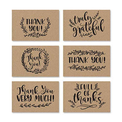 24 Bulk Thank You Cards with Envelopes Blank Cute Thank You Notes - color: Kraft Black 24 pcs