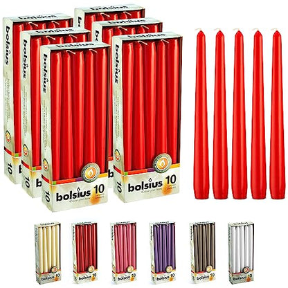 BOLSIUS 60 Count Unscented 10 Inch Red Household Taper Candles - 8 Hours Burn Time - Premium European Quality - Smokeless Dripless Taper Candlestick - Great for Special Occasion, Church, and Everyday - color: Red, size: 60 Count