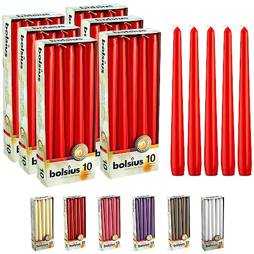 BOLSIUS 60 Count Unscented 10 Inch Red Household Taper Candles - 8 Hours Burn Time - Premium European Quality - Smokeless Dripless Taper Candlestick - Great for Special Occasion, Church, and Everyday - color: Red, size: 60 Count