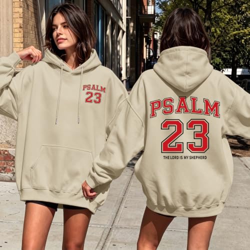 Christian Hoodies for Women Psalm 23 Sweatshirt Jesus Faith Hoodies Religious Bible Verse Graphic Hoodie Pullover - color: Apricot, size: Large