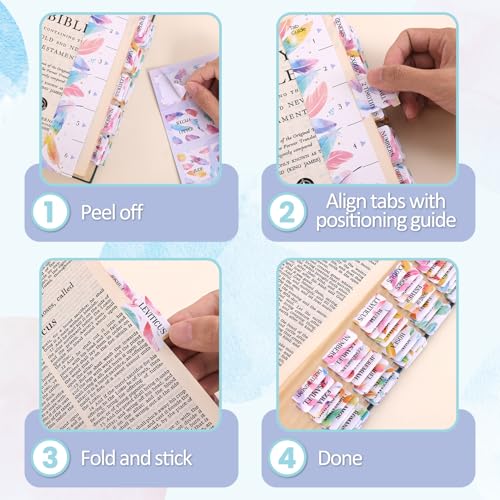 Bible Tabs For Women, 66 Large Print Laminated Bibles Chapters Index Tabs and 39 Blank Dividers Sticky Labels, Cute Beauty Feather Bible Study Supplies, Journaling Accessories, Christian Gifts for Men - style: P-feather