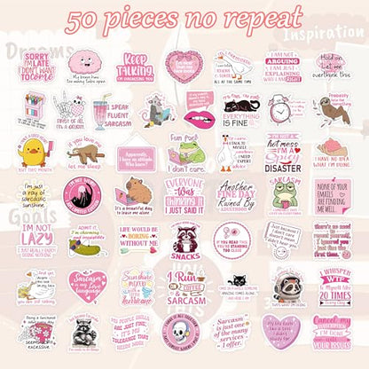 100 Pcs Funny Sarcasm Stickers, Pink Aesthetic Quote - color: Pink Funny Sarcasm